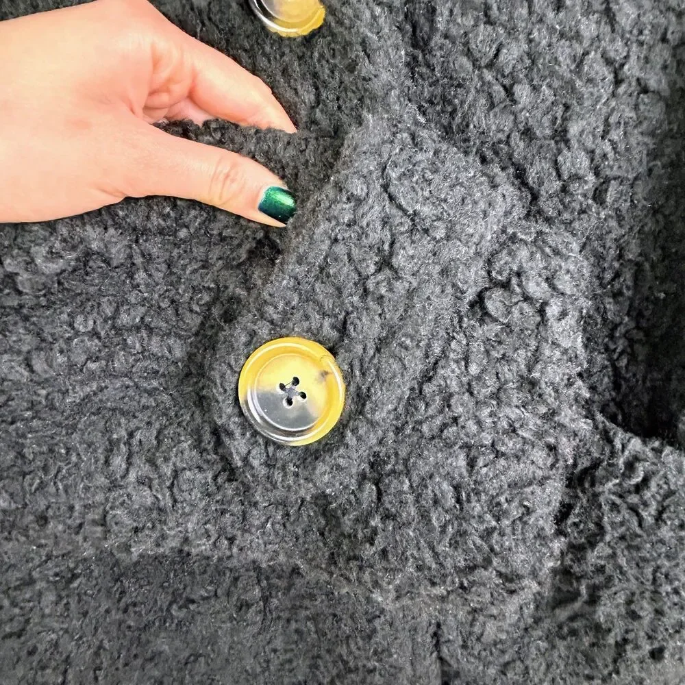 Free People So Soft Cozy Peacoat Sherpa Teddy Jacket Faux Shearling Black Coat S